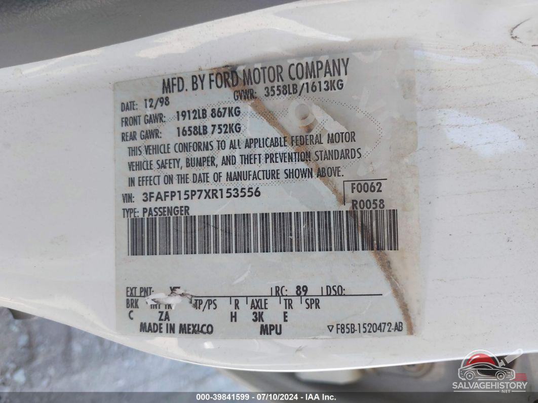 3FAFP15P7XR153556 1999 FORD ESCORT photo no. 9