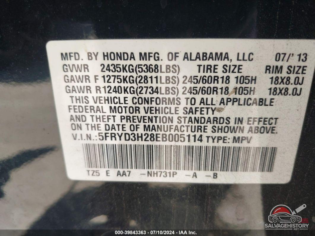 5FRYD3H28EB005114 2014 ACURA MDX photo no. 9