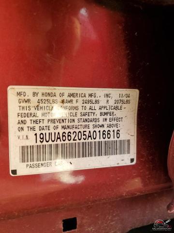 19UUA66205A016616 2005 ACURA TL photo no. 12