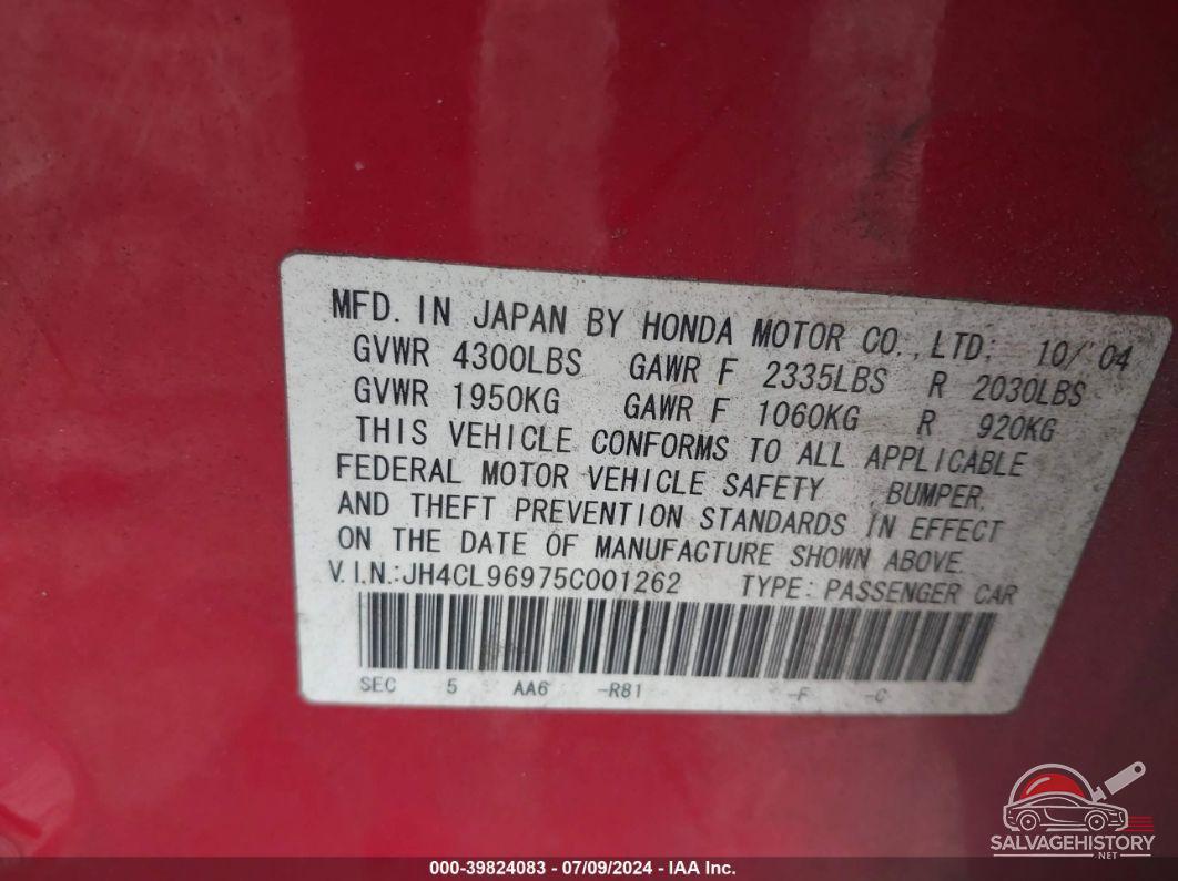JH4CL96975C001262 2005 ACURA TSX photo no. 9