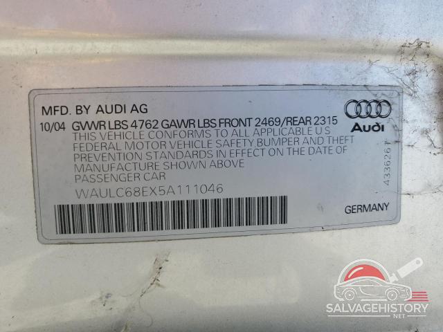 WAULC68EX5A111046 2005 AUDI A4 photo no. 12
