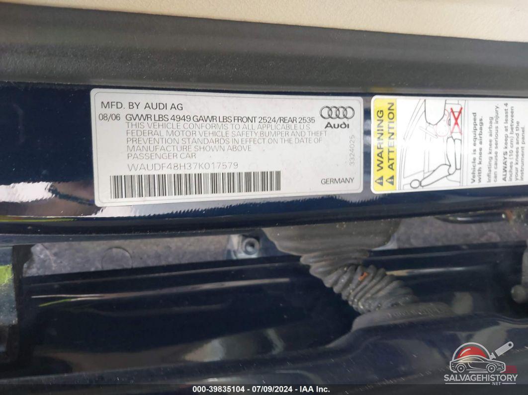 WAUDF48H37K017579 2007 AUDI A4 photo no. 9
