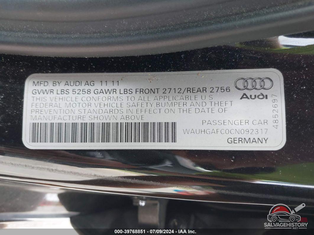 WAUHGAFC0CN092317 2012 AUDI A6 photo no. 9