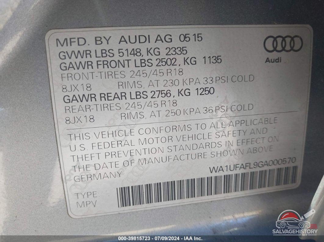 WA1UFAFL9GA000570 2016 AUDI ALLROAD photo no. 9