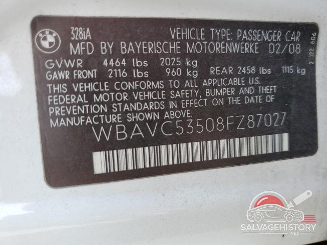 WBAVC53508FZ87027 2008 BMW 3 SERIES photo no. 12