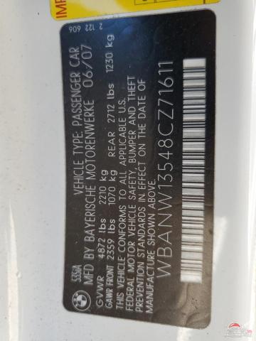WBANW13548CZ71611 2008 BMW 5 SERIES photo no. 12