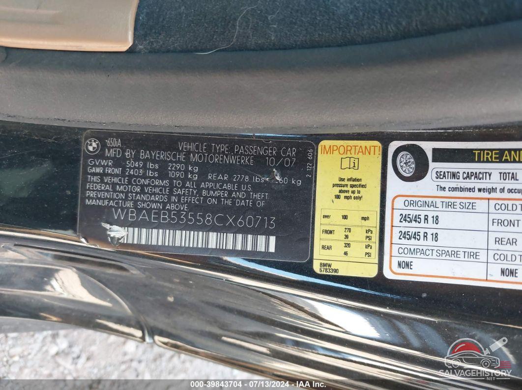 WBAEB53558CX60713 2008 BMW 650I photo no. 9