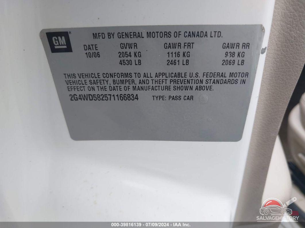 2G4WD582571166834 2007 BUICK LACROSSE photo no. 9