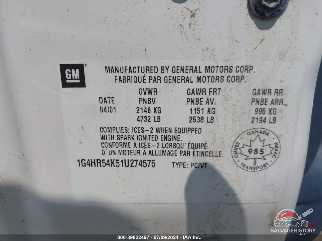 1G4HR54K51U274575 2001 BUICK LESABRE photo no. 9