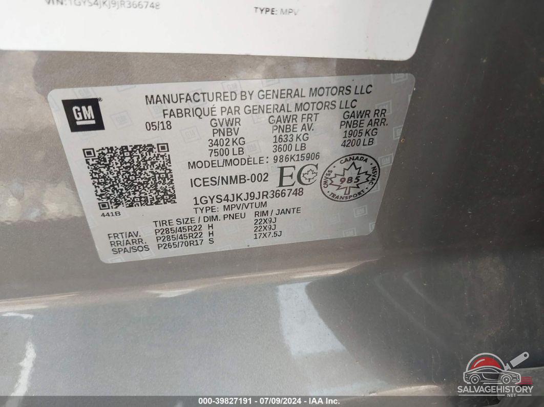 1GYS4JKJ9JR366748 2018 CADILLAC ESCALADE ESV photo no. 9