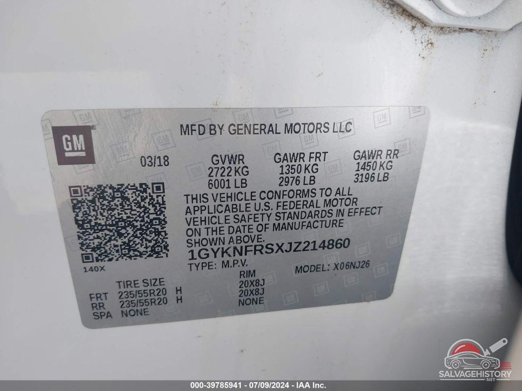 1GYKNFRSXJZ214860 2018 CADILLAC XT5 photo no. 9