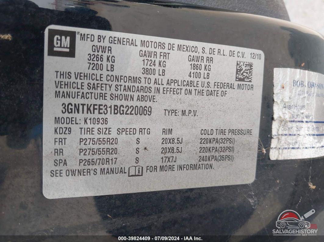 3GNTKFE31BG220069 2011 CHEVROLET AVALANCHE 1500 photo no. 9