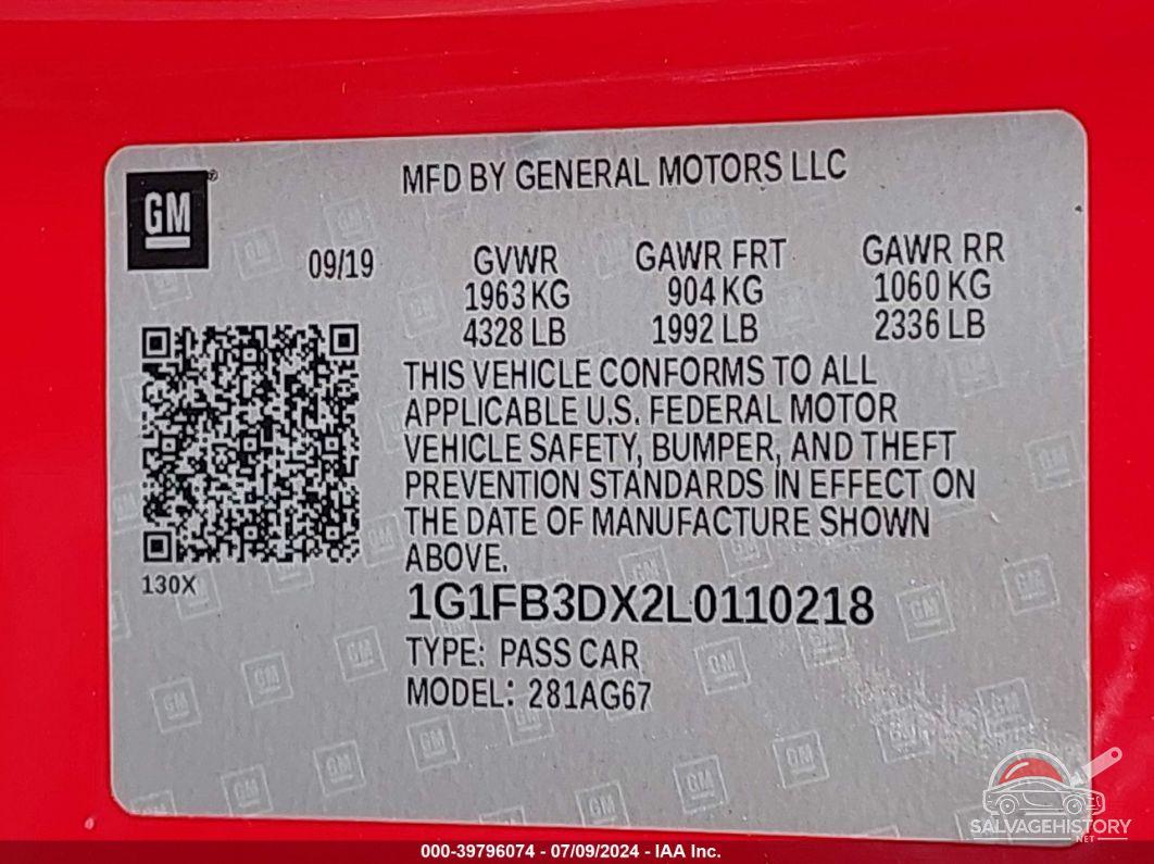 1G1FB3DX2L0110218 2020 CHEVROLET CAMARO photo no. 9