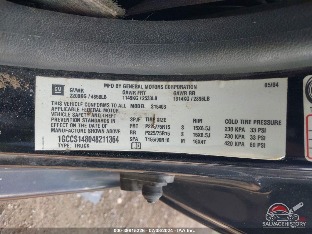 1GCCS148048211364 2004 CHEVROLET COLORADO photo no. 9