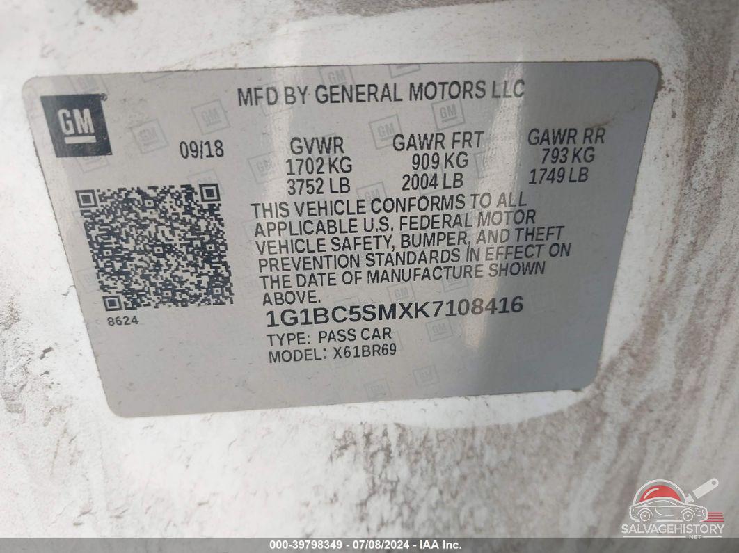 1G1BC5SMXK7108416 2019 CHEVROLET CRUZE photo no. 9