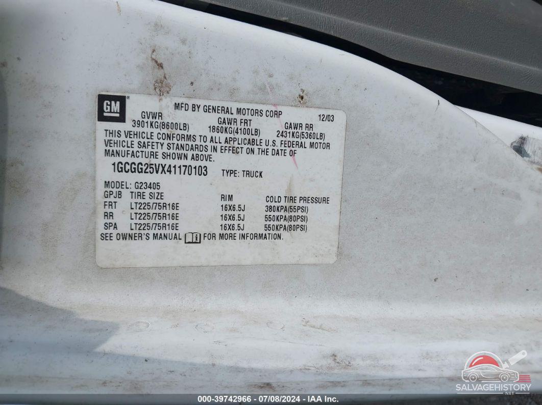 1GCGG25VX41170103 2004 CHEVROLET EXPRESS photo no. 9
