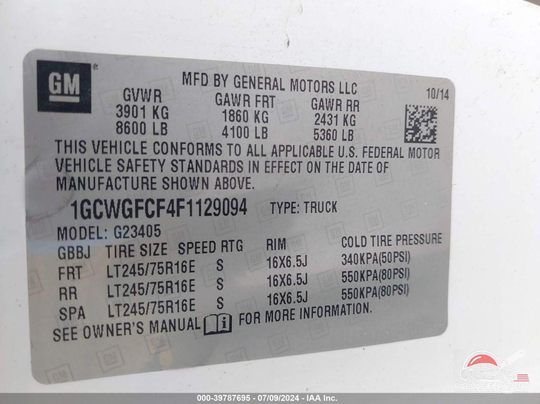 1GCWGFCF4F1129094 2015 CHEVROLET EXPRESS 2500 photo no. 9