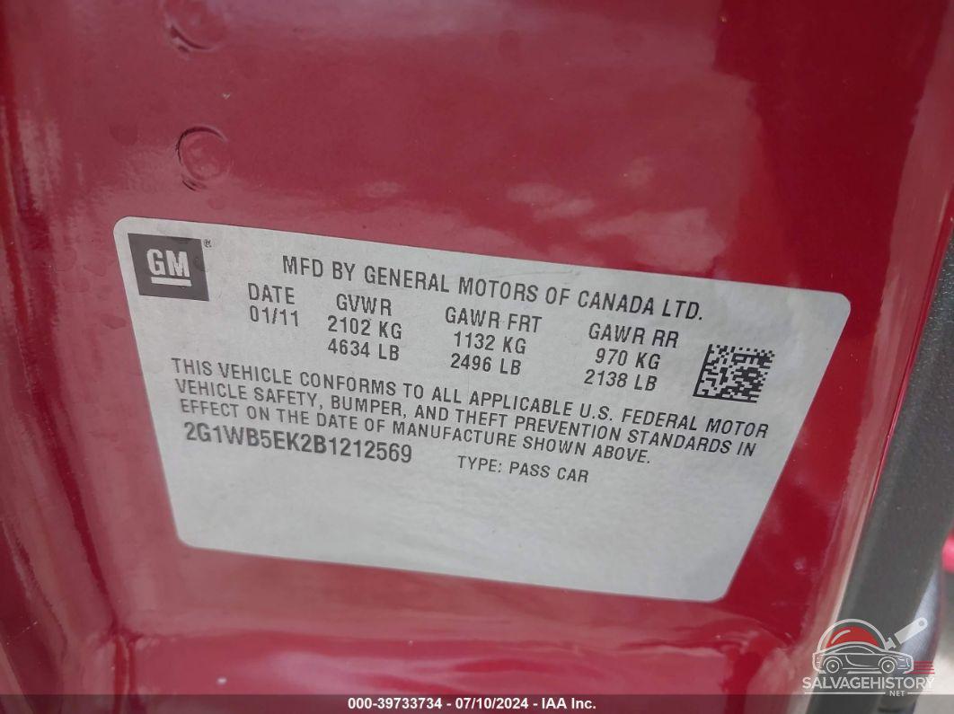 2G1WB5EK2B1212569 2011 CHEVROLET IMPALA photo no. 9