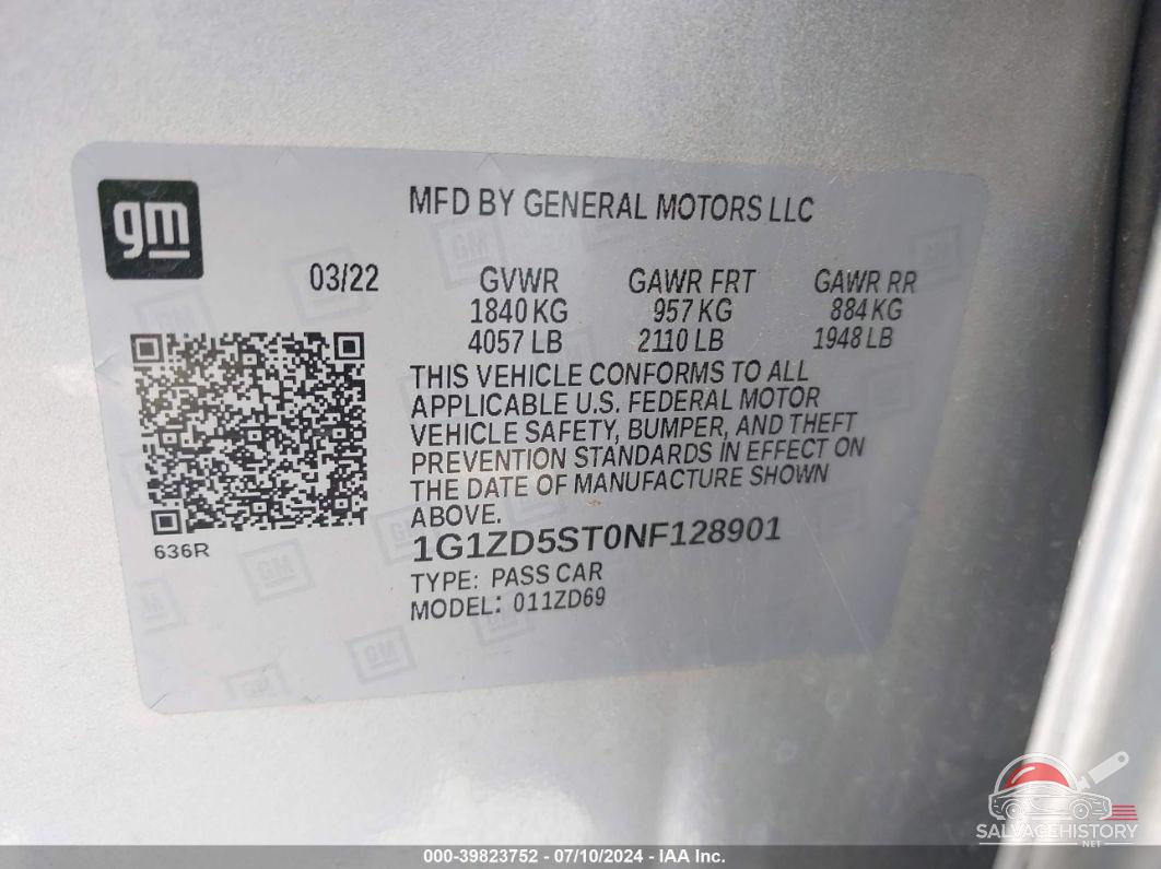 1G1ZD5ST0NF128901 2022 CHEVROLET MALIBU photo no. 9
