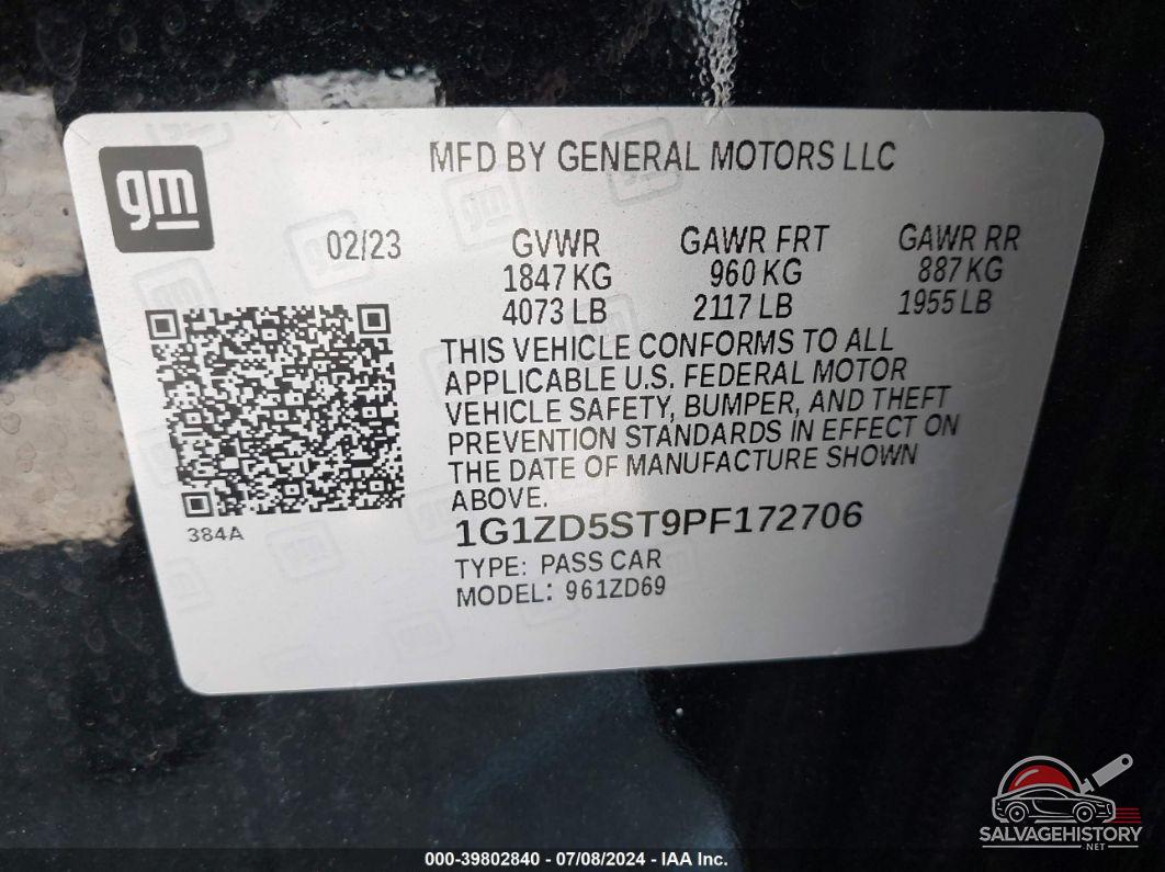 1G1ZD5ST9PF172706 2023 CHEVROLET MALIBU photo no. 9
