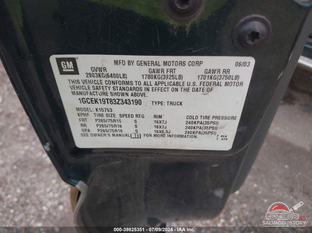 1GCEK19T83Z343190 2003 CHEVROLET SILVERADO 1500 photo no. 9