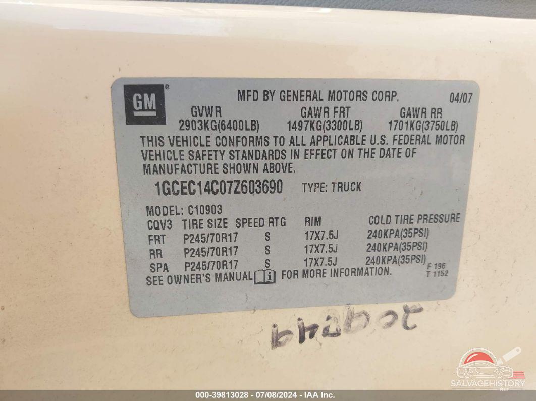 1GCEC14C07Z603690 2007 CHEVROLET SILVERADO 1500 photo no. 9
