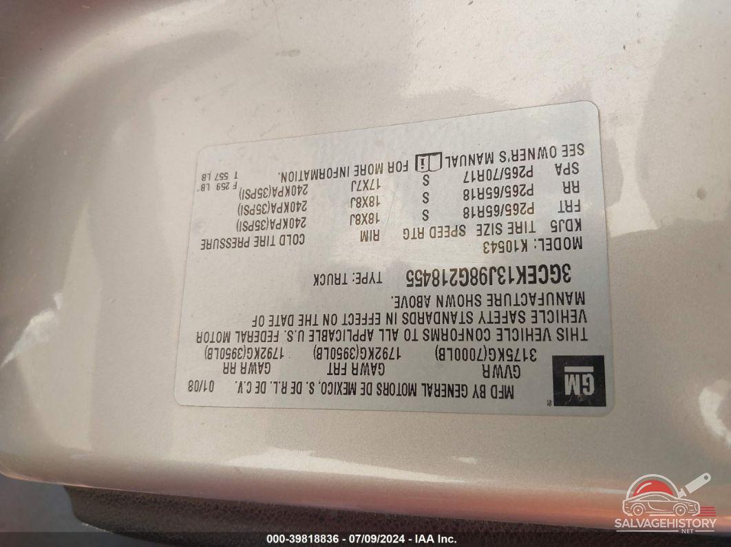 3GCEK13J98G218455 2008 CHEVROLET SILVERADO 1500 photo no. 9