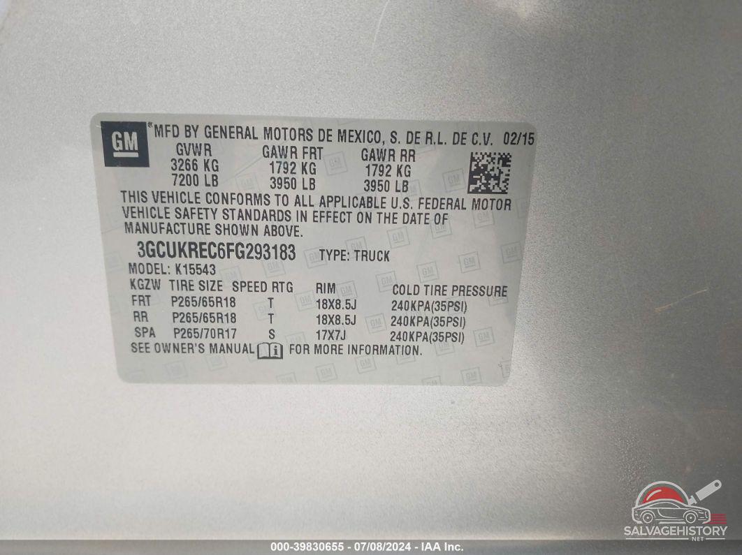 3GCUKREC6FG293183 2015 CHEVROLET SILVERADO 1500 photo no. 9