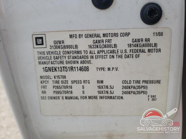 1GNEK13T51R114608 2001 CHEVROLET TAHOE photo no. 13