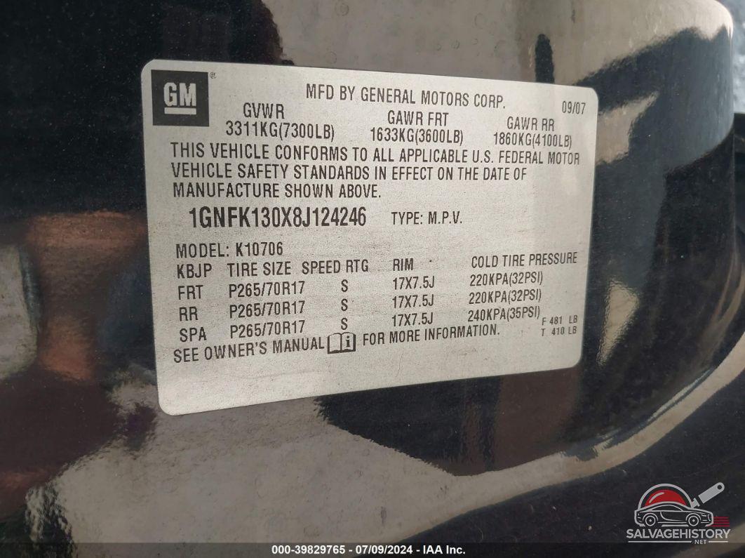 1GNFK130X8J124246 2008 CHEVROLET TAHOE photo no. 9
