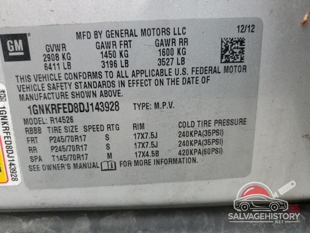 1GNKRFED8DJ143928 2013 CHEVROLET TRAVERSE photo no. 12