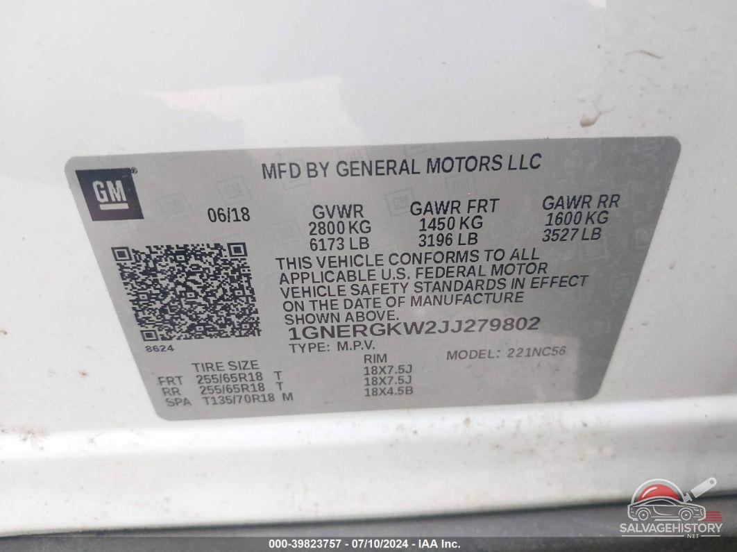 1GNERGKW2JJ279802 2018 CHEVROLET TRAVERSE photo no. 9