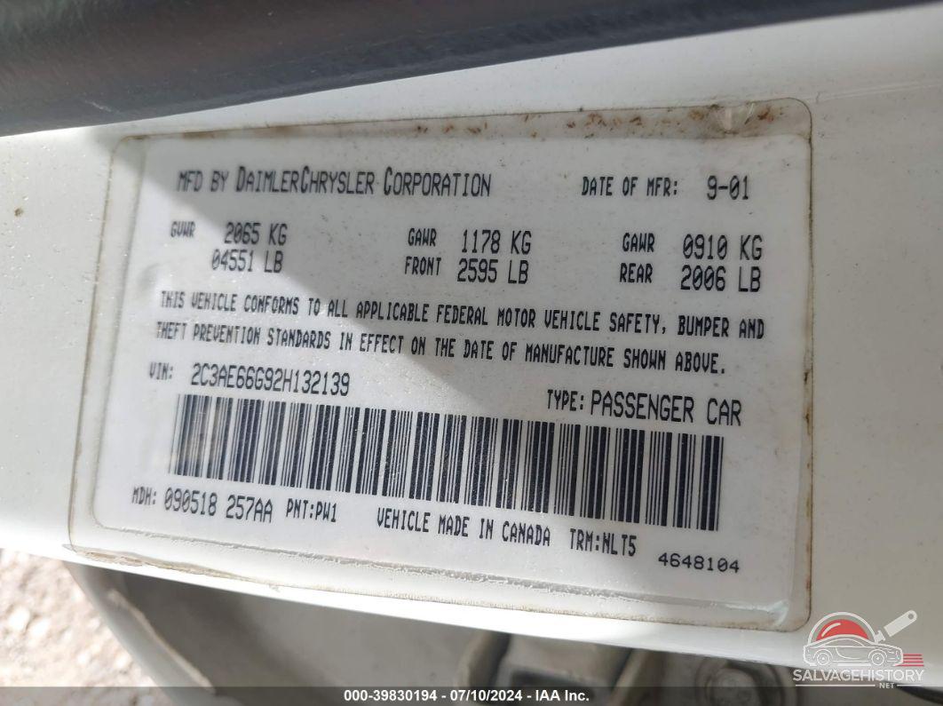 2C3AE66G92H132139 2002 CHRYSLER 300M photo no. 9