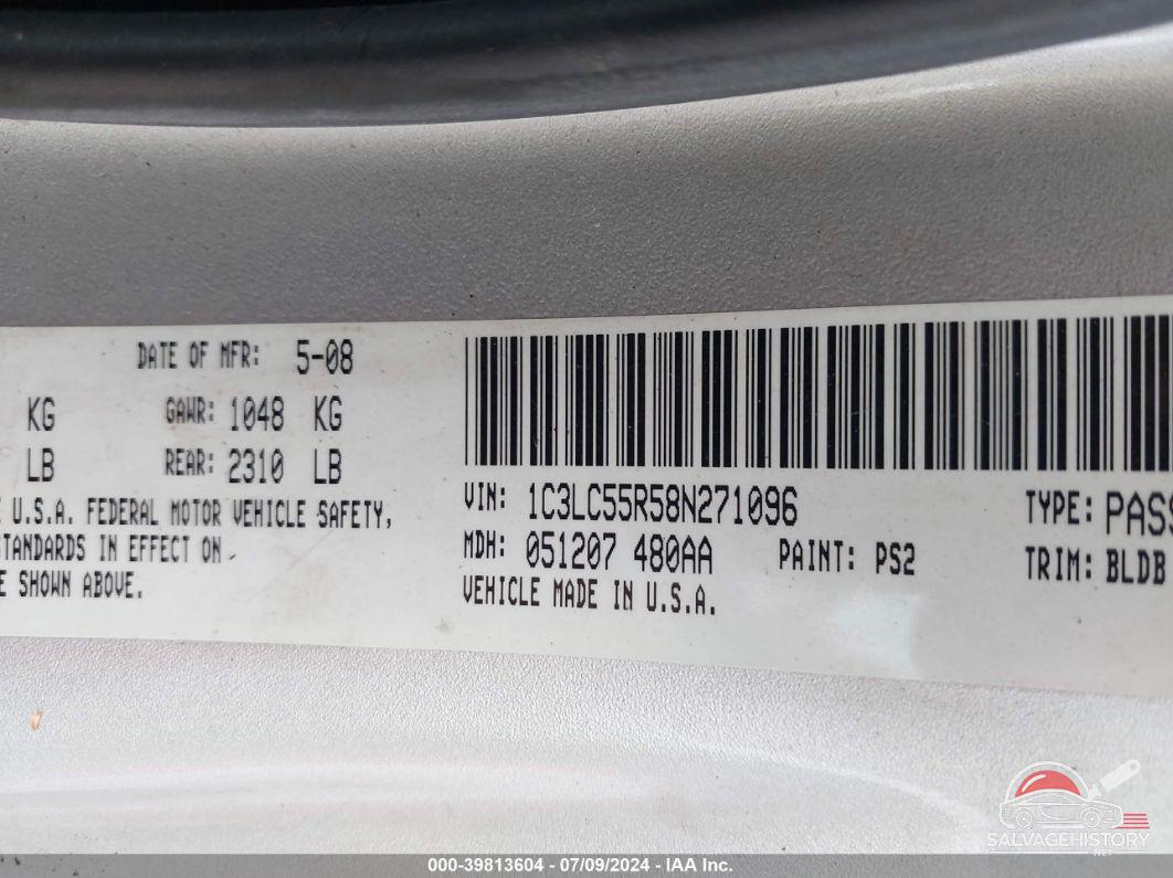 1C3LC55R58N271096 2008 CHRYSLER SEBRING photo no. 9