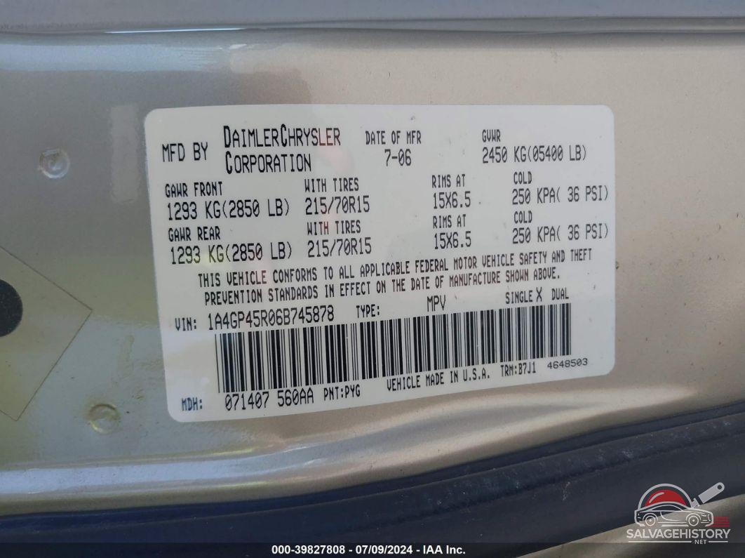 1A4GP45R06B745878 2006 CHRYSLER TOWN & COUNTRY photo no. 9