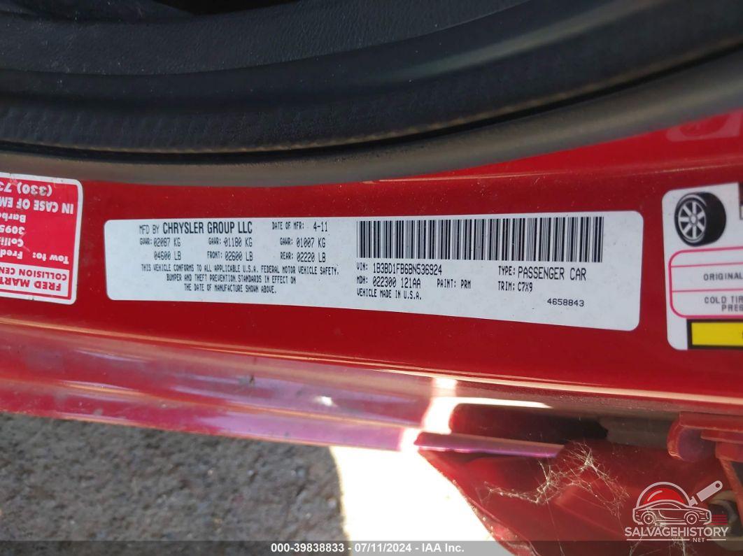 1B3BD1FB6BN536924 2011 DODGE AVENGER photo no. 9