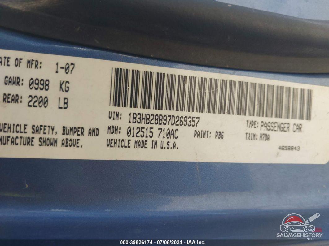 1B3HB28B97D269357 2007 DODGE CALIBER photo no. 9