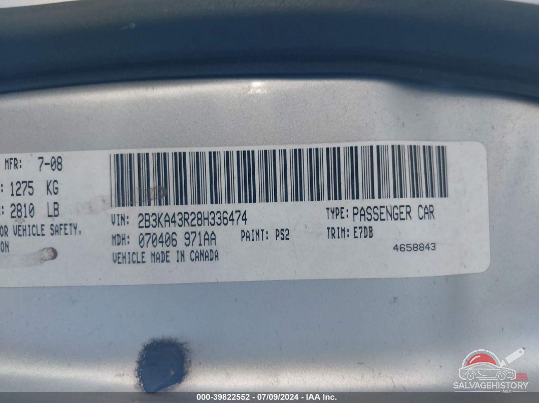 2B3KA43R28H336474 2008 DODGE CHARGER photo no. 9