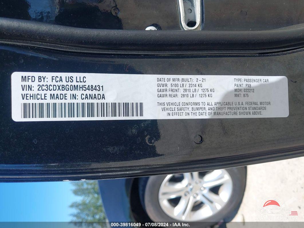 2C3CDXBG0MH548431 2021 DODGE CHARGER photo no. 9