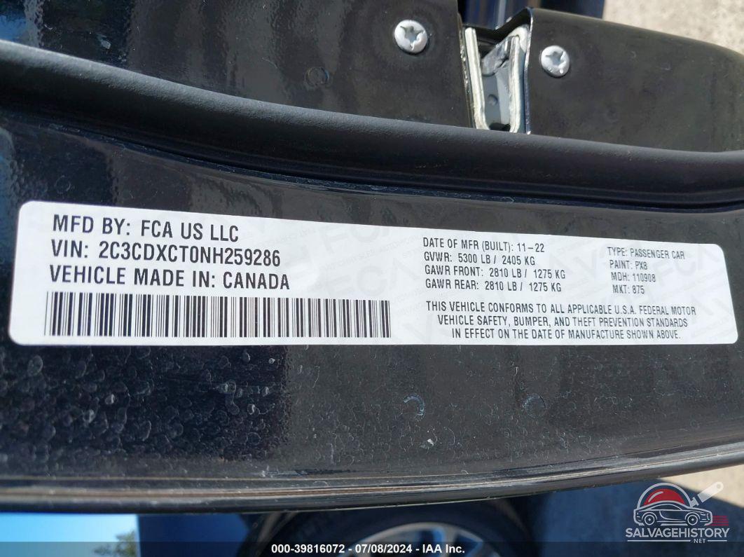 2C3CDXCT0NH259286 2022 DODGE CHARGER photo no. 9