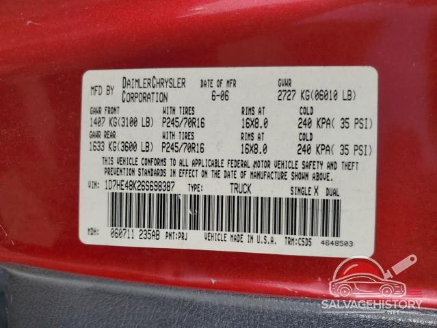 1D7HE48K26S698387 2006 DODGE DAKOTA photo no. 12