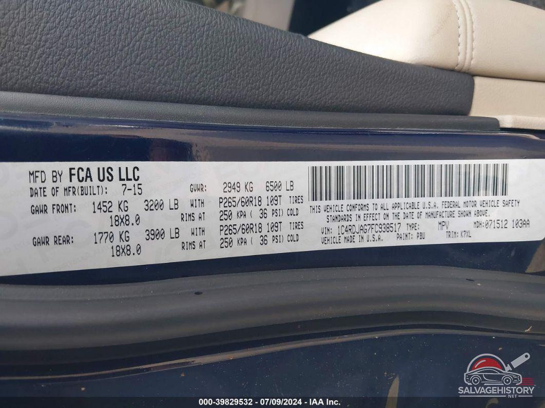 1C4RDJAG7FC938517 2015 DODGE DURANGO photo no. 9