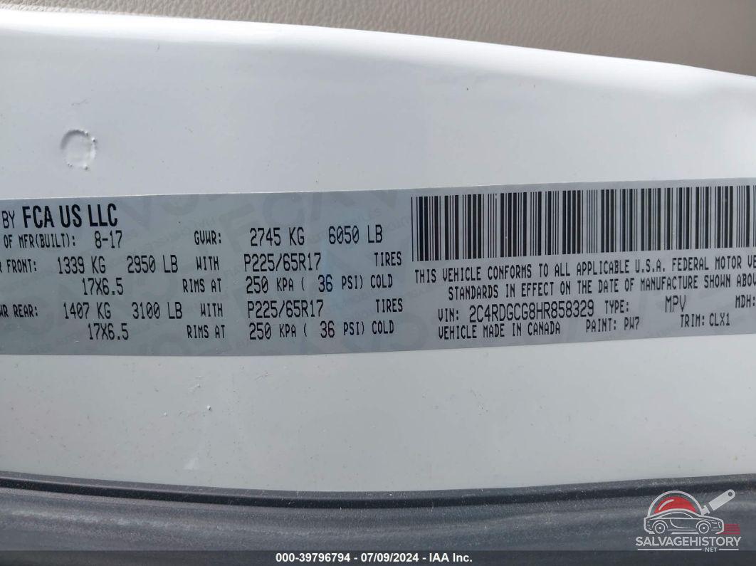2C4RDGCG8HR858329 2017 DODGE GRAND CARAVAN photo no. 9