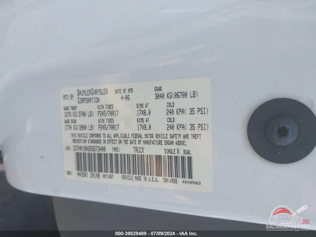 1D7HA18N26S673400 2006 DODGE RAM 1500 photo no. 9
