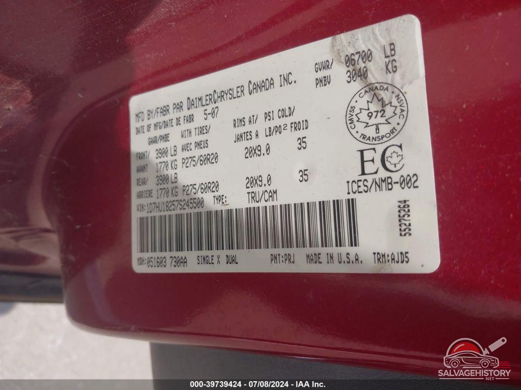 1D7HU18257S245500 2007 DODGE RAM 1500 photo no. 9
