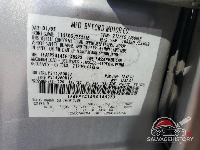 1FAFP24145G148273 2005 FORD 500 photo no. 12