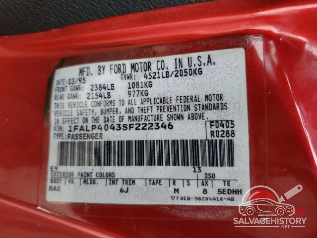 1FALP4043SF222346 1995 FORD ALL Models photo no. 12