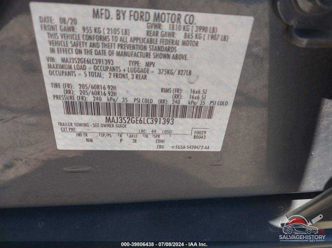 MAJ3S2GE6LC391393 2020 FORD ECOSPORT photo no. 9