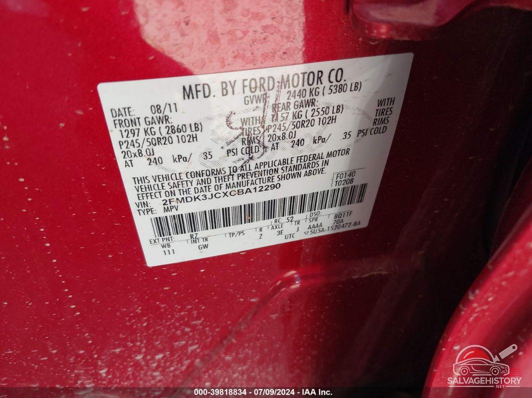 2FMDK3JCXCBA12290 2012 FORD EDGE photo no. 9