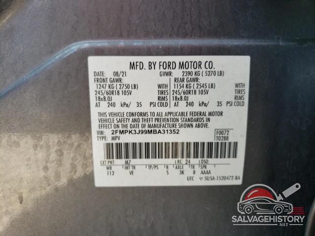2FMPK3J99MBA31352 2021 FORD EDGE photo no. 13